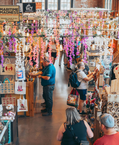 Founders’ Food Hall & Market in Charlottetown, Prince Edward Island, featuring local vendors, diverse cuisine, and indoor dining space