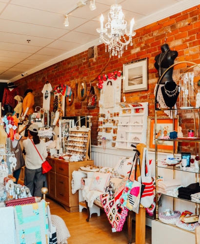Green Eye Designs vintage store in Charlottetown, Prince Edward Island, featuring curated second-hand clothing and sustainable fashion