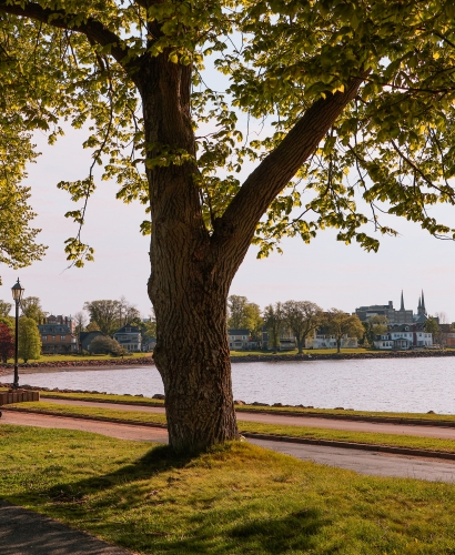 Victoria Park waterfront in Charlottetown, Prince Edward Island, with walking trails, green space, and scenic harbour views