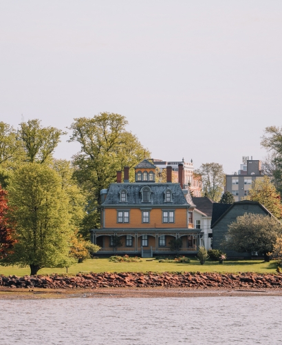Beaconsfield Historic House overlooking Charlottetown harbour in Prince Edward Island, showcasing Victorian architecture and heritage grounds