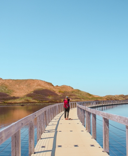 Greenwich dunes boardwalk in Prince Edward Island National Park, featuring coastal trails, floating boardwalk, and scenic views